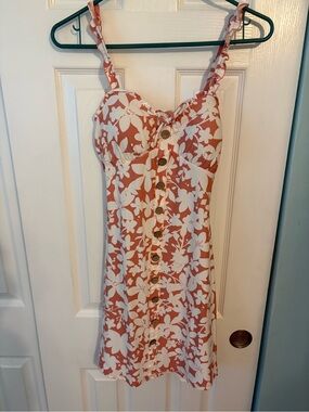No Boundaries Coral and White Floral Button-Front Mini Dress